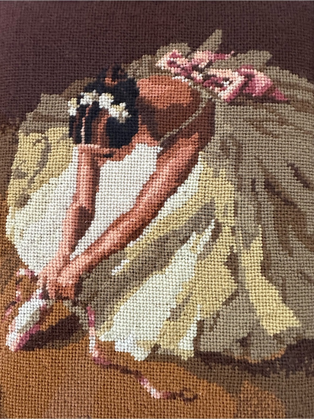 Needlepoint ballerina framed matted cottagecore wall art stitched art handmade